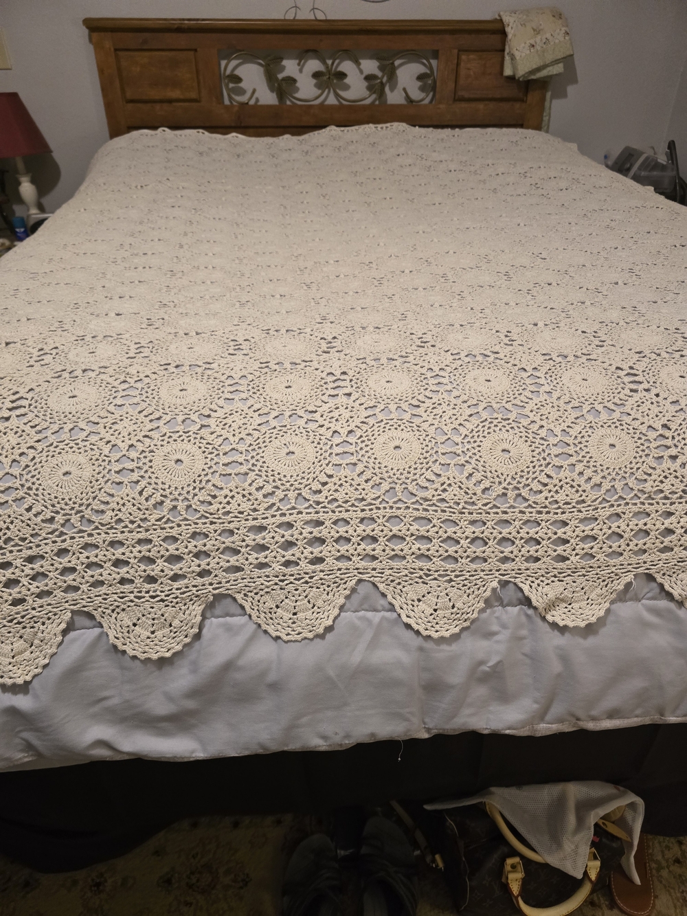 Handmade Crochet Bedspread - Antique White